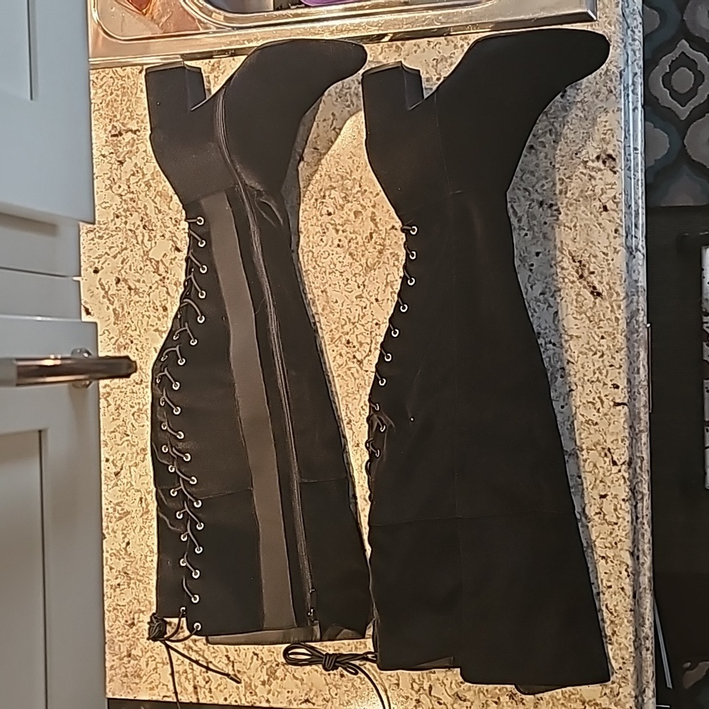 Torrid black velvet laceup and zippered boot